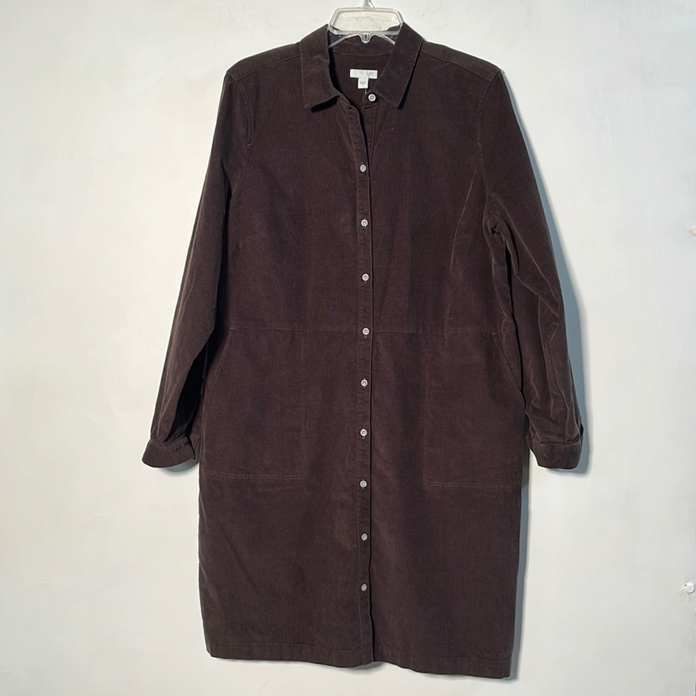 J. Jill Brown Cotton Corduroy Pocket Button Shirt Dress
